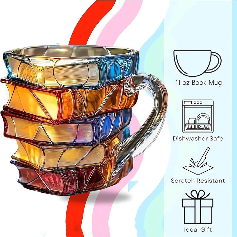 LEONICE Painted Book Mug 2025 New Novelty Mugs for Book Lovers Gifts Unique Handmade Coffee Mugs Glass 11 0z Cool Funny Bookish Tea Cups Cute Tumblers Books Worm Readers Writers Librarian Gifts Women (1PC) - Image 3